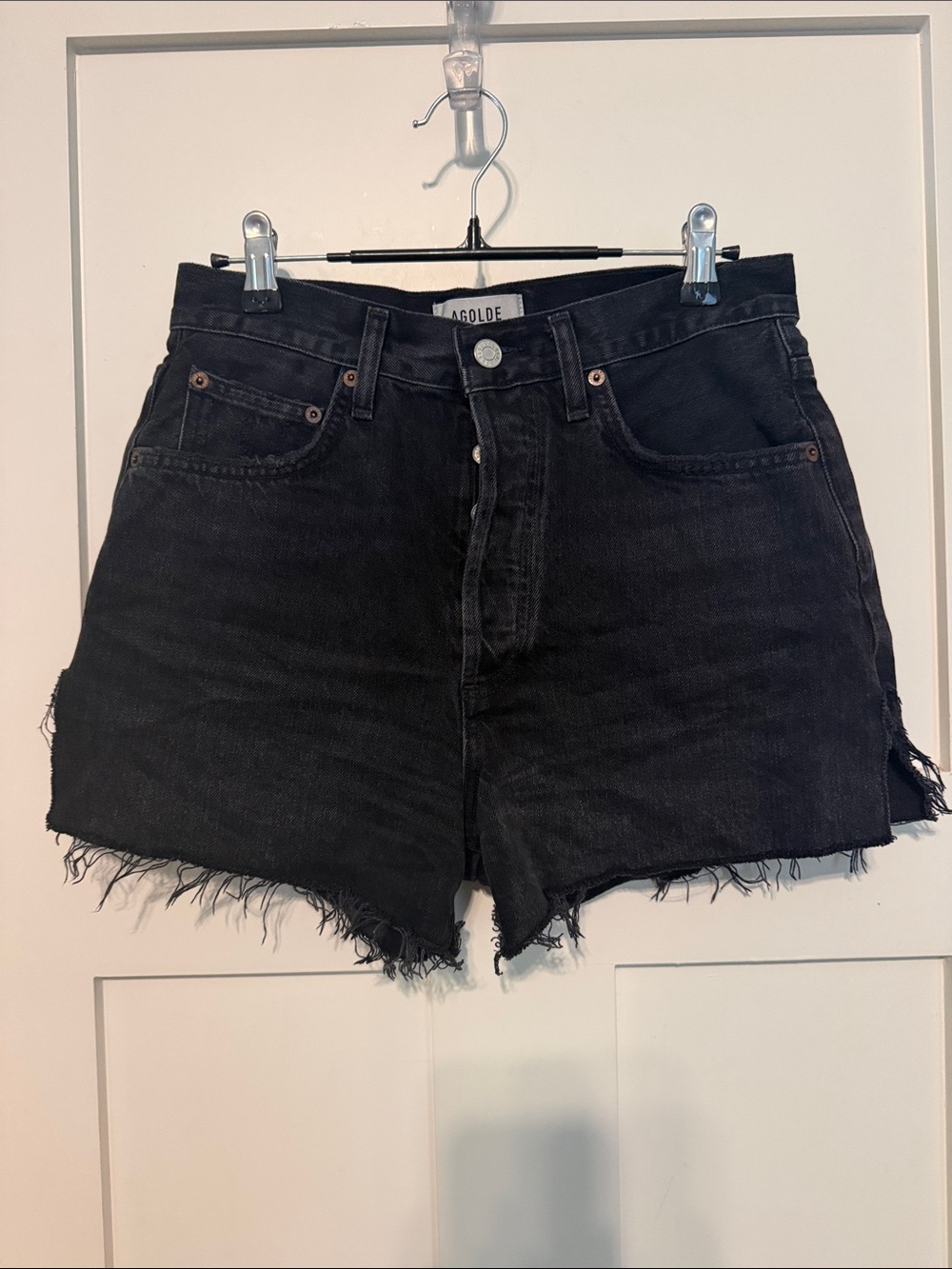 AGOLDE 100% Cotton Dee Washed Black High-Rise Frayed Denim Shorts size 26
